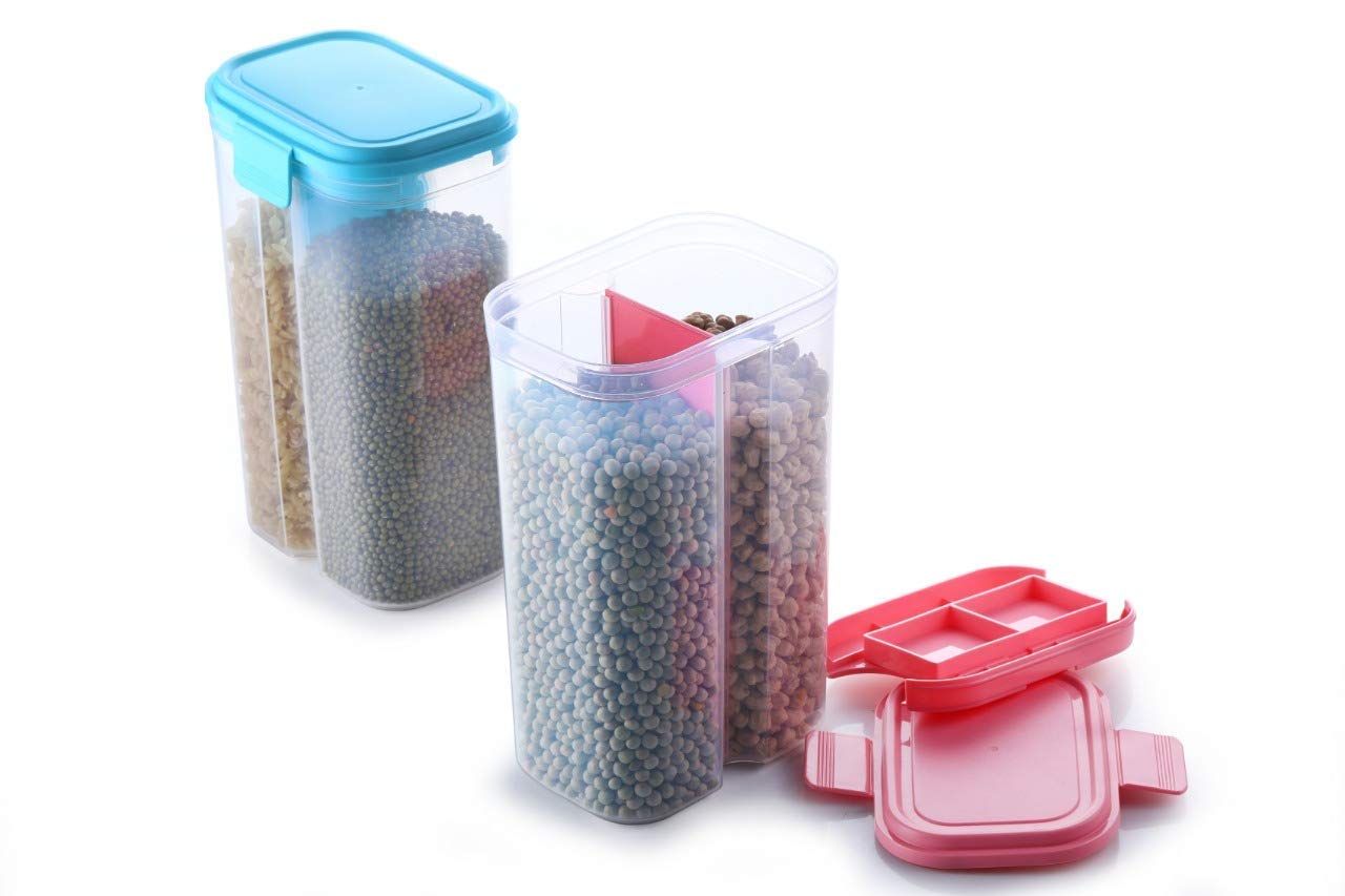 Transparent cereal storage container with sections Transparent cereal storage container with sections